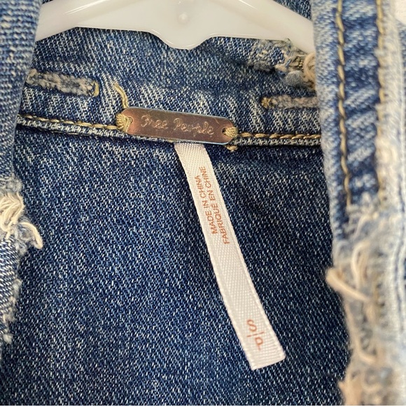 Free People Jean Jacket Womens Size Small Distressed Cropped Blue Gray Knit Slv - Picture 7 of 11